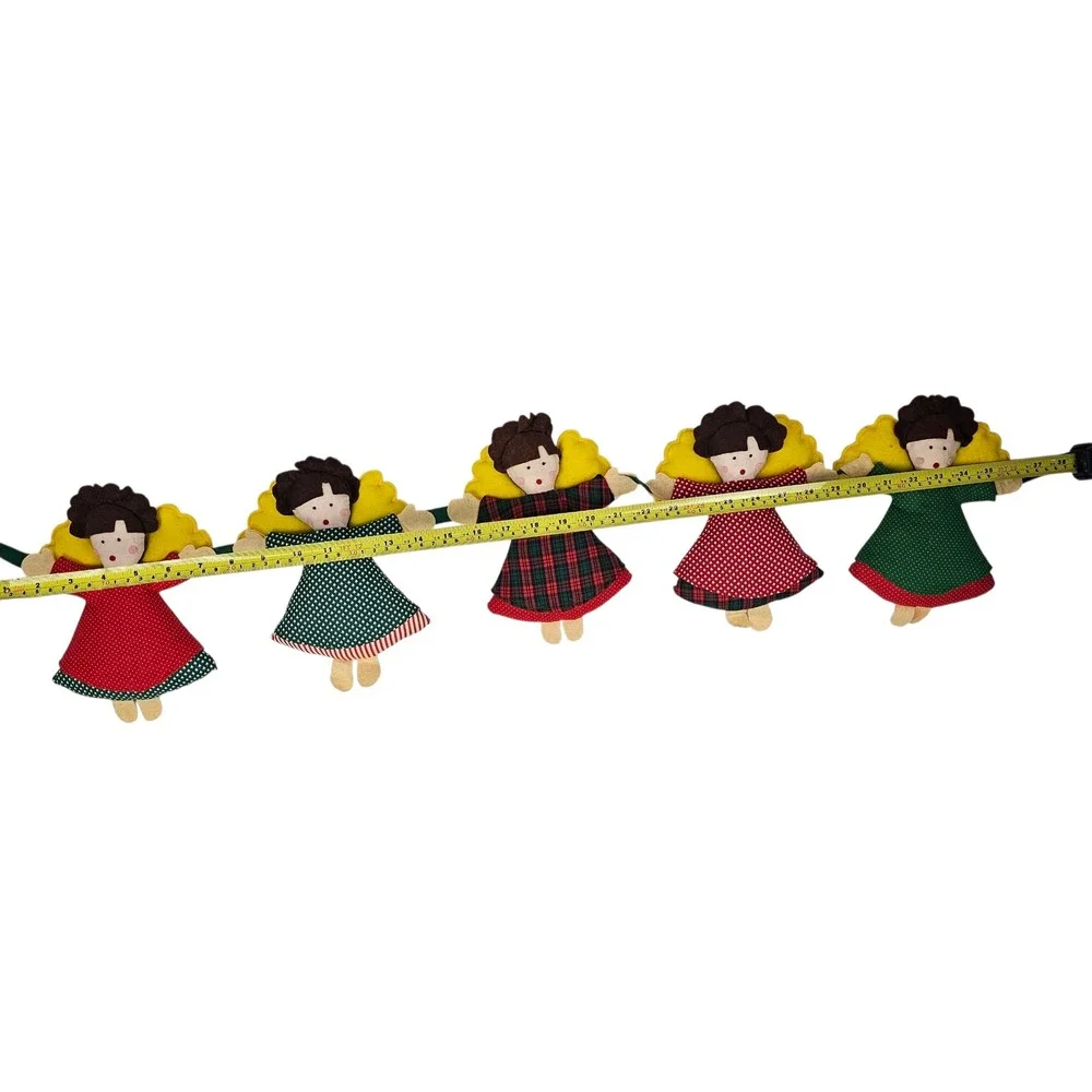 Vintage Style Fabric Angel Christmas Garland Set of 2 Red‎ Green Plaid Folk Art